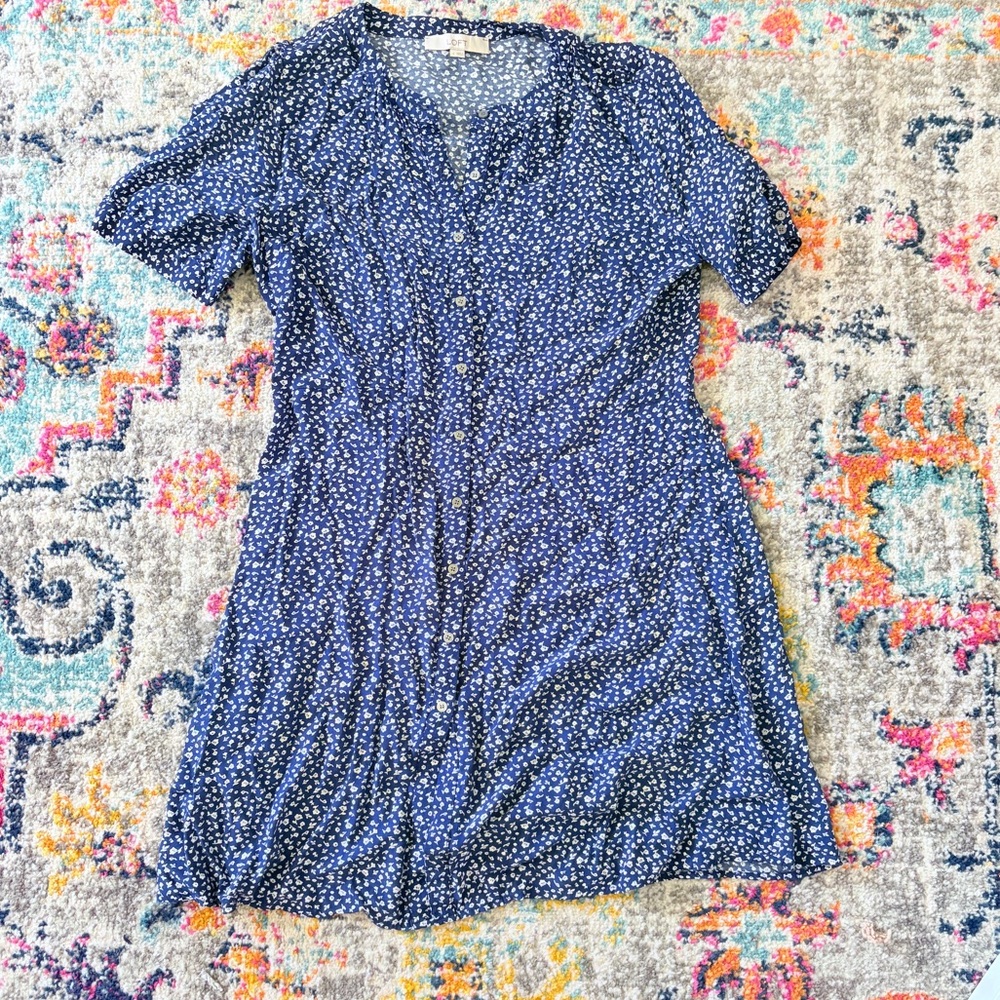 LOFT Navy Floral Midi Dress